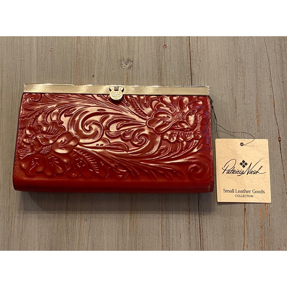 Patricia Nash Cauchy Lava Red Tooled Leather Frame Wallet P228444